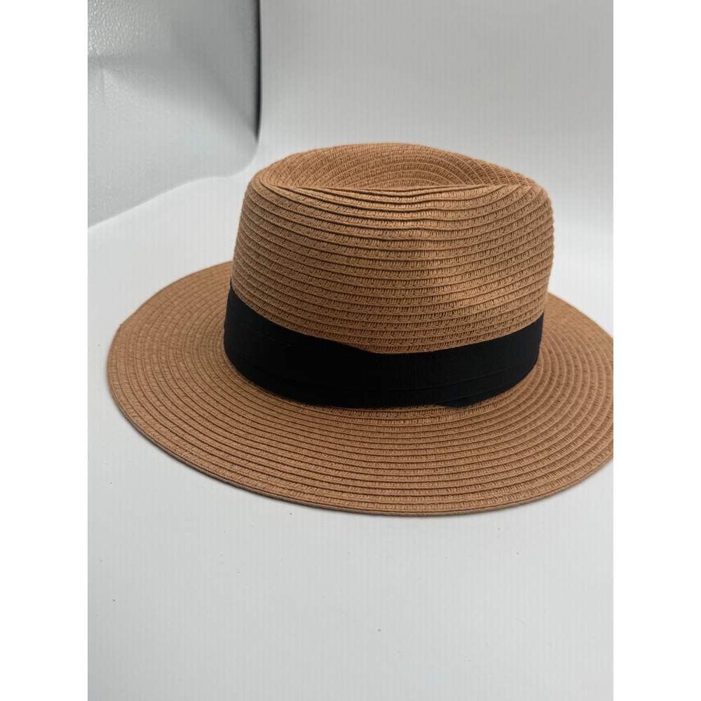 H&M Straw Fedora Hat Beach Sun Hat Black Band Women's S